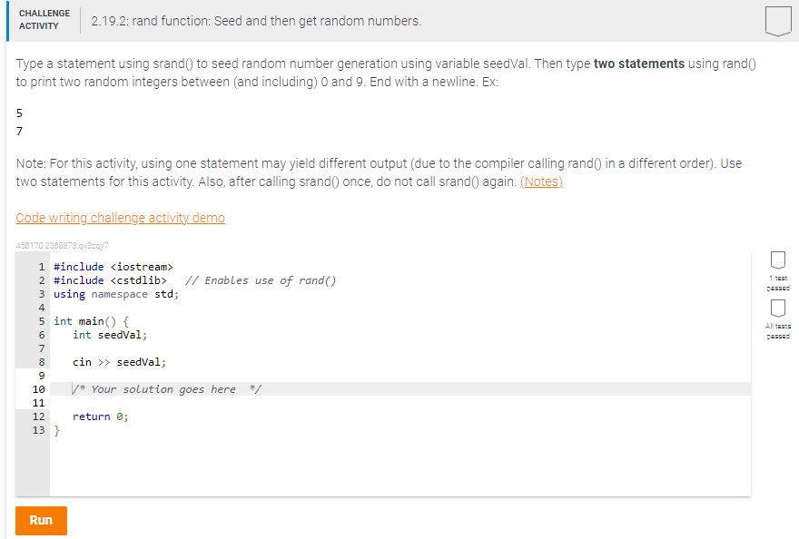Solved Type a statement using srand() to seed random number | Chegg.com