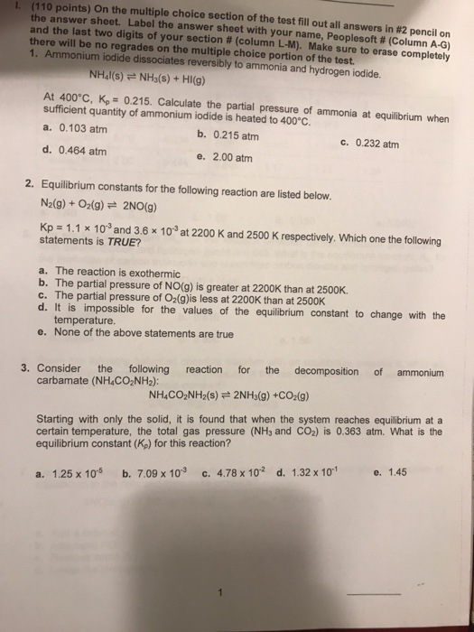 Solved (110 points) On the multiple choice section the | Chegg.com