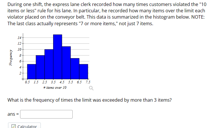 Solved During one shift, the express lane clerk recorded how | Chegg.com