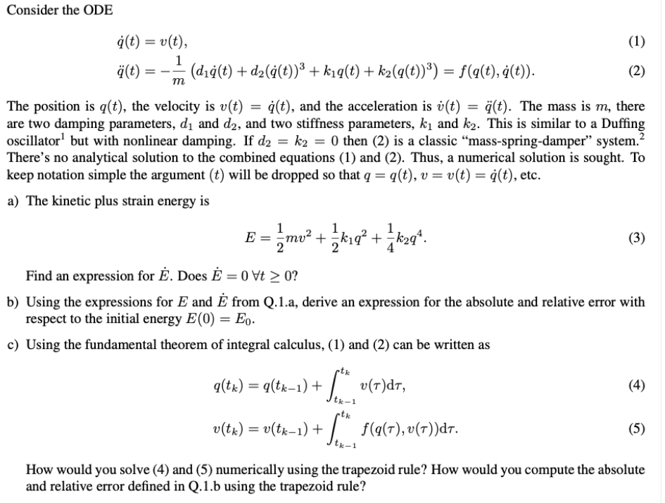 Consider The Ode 1 G T V T 1 A T D D Chegg Com