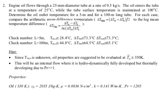 Solved Engine Oil Flows Through A 25 mm diameter Tube At A Chegg