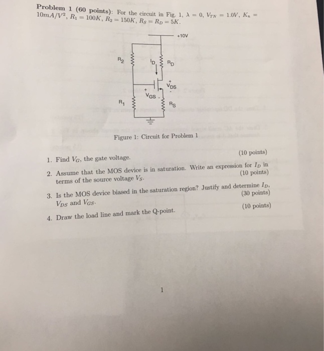 Solved Problem 1 (60 points): For the circuit in Fig. 1, | Chegg.com