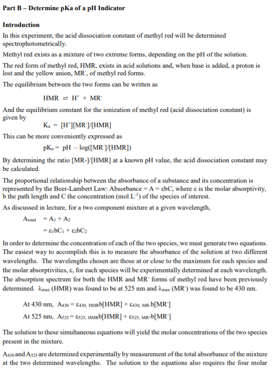 Solved Methyl Red stock concentration = 1.035 x 10-3 M The | Chegg.com