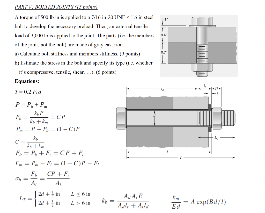 Solved PART V BOLTED JOINTS (15 points) 0.1" 0.4" A torque