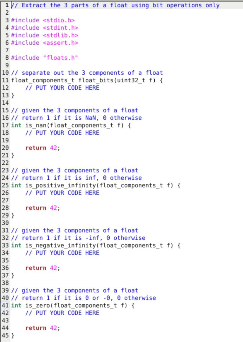 1 // Extract the 3 parts of a float using bit | Chegg.com