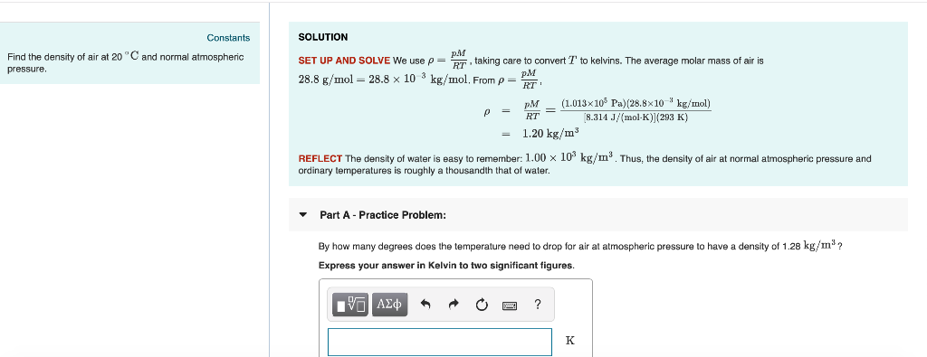 Solved SOLUTION Constants n04 Find the density of air at 20 | Chegg.com