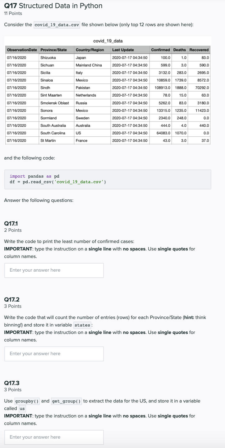 Q17 Structured Data in Python 11 Points Consider the | Chegg.com
