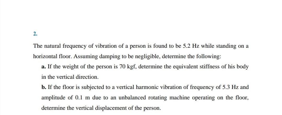 Solved 2. The natural frequency of vibration of a person is | Chegg.com