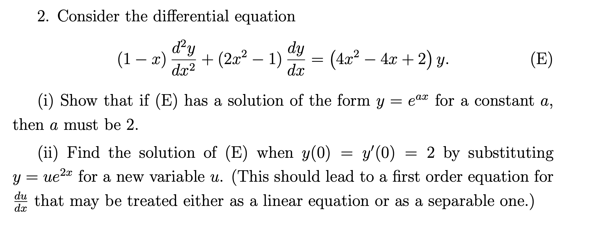 Solved 2. Consider the differential equation | Chegg.com
