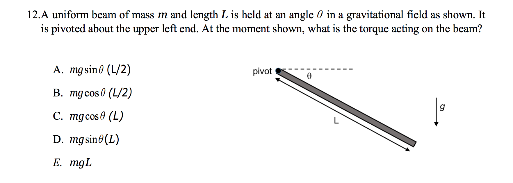 Solved 12.A Uniform Beam Of Mass M And Length L Is Held At | Chegg.com