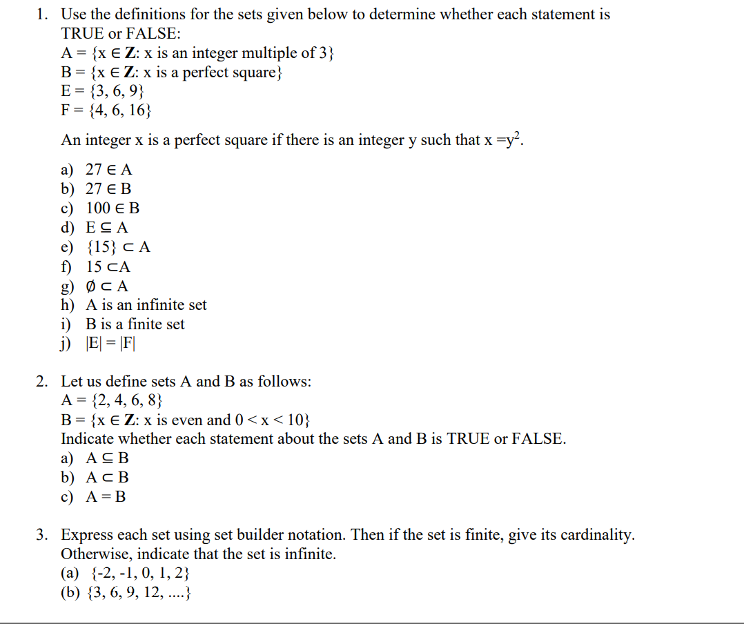 Solved Use The Definitions For The Sets Given Below To Chegg Com