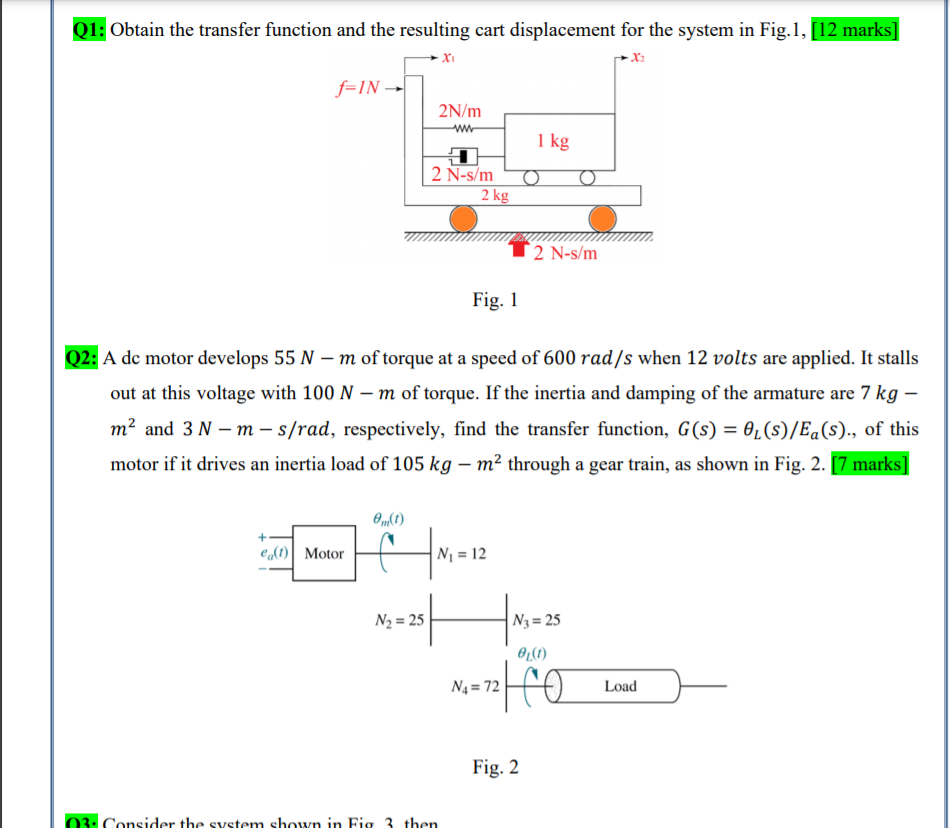 Solved Q3: Consider the system shown in Fig. 3, then a) | Chegg.com