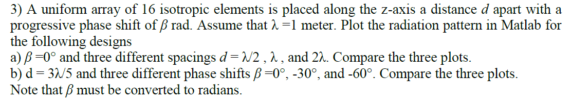 Solved 3) A uniform array of 16 isotropic elements is placed | Chegg.com