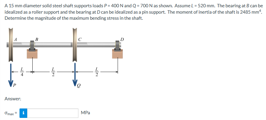 Solved A 15 mm diameter solid steel shaft supports loads | Chegg.com