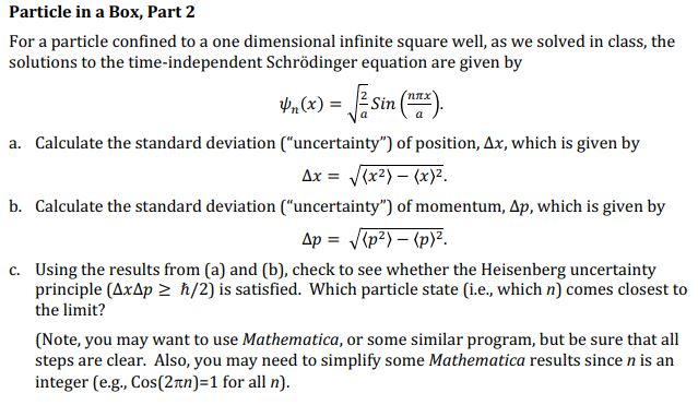 Solved Particle in a Box, Part 2 solutions to the | Chegg.com