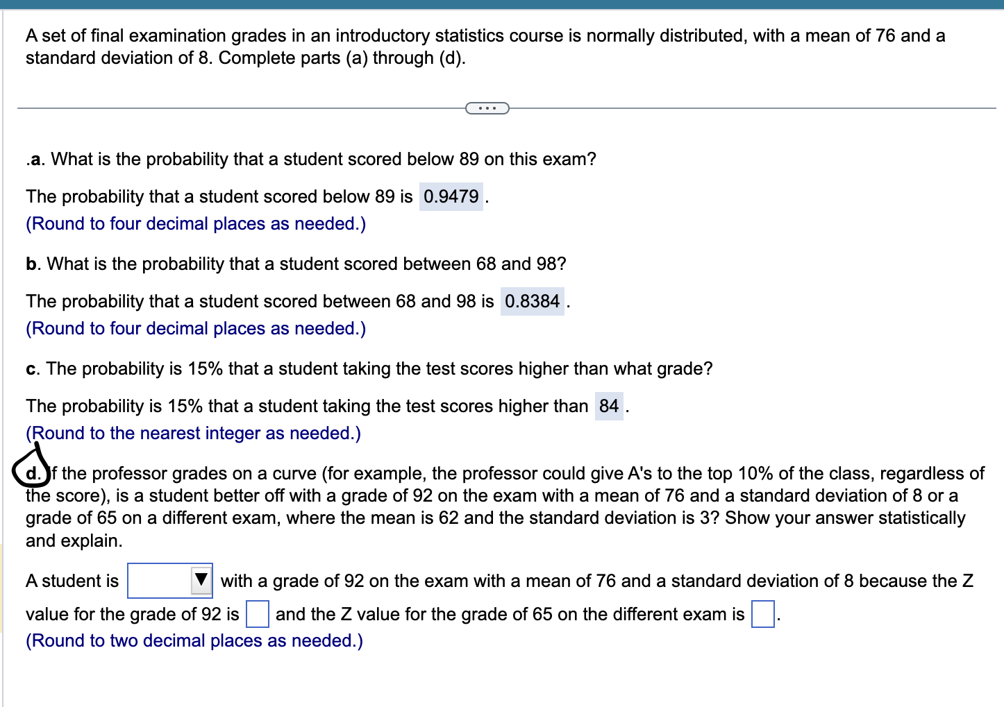 Solved A set of final examination grades in an introductory | Chegg.com