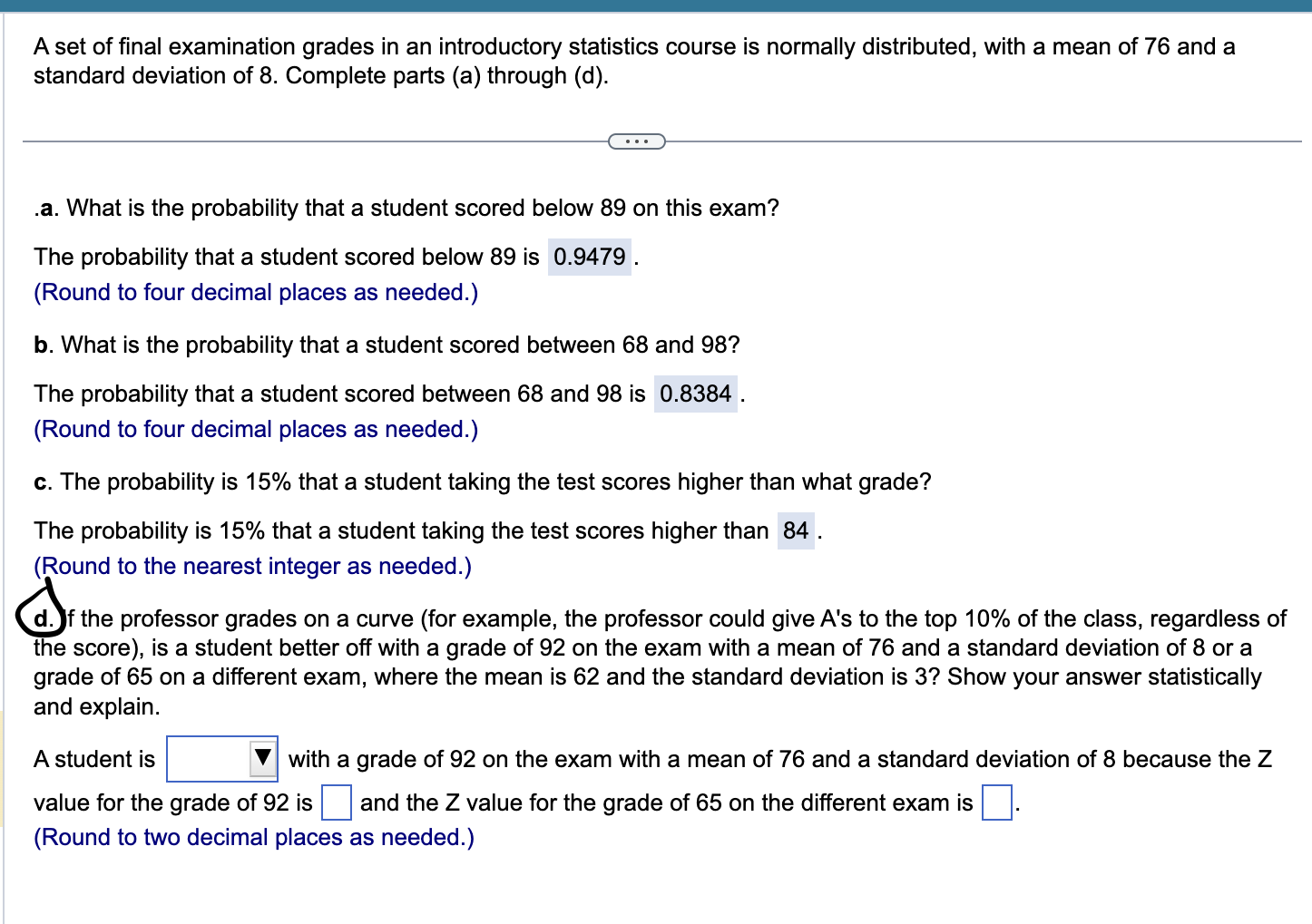 Solved A Set Of Final Examination Grades In An Introductory | Chegg.com