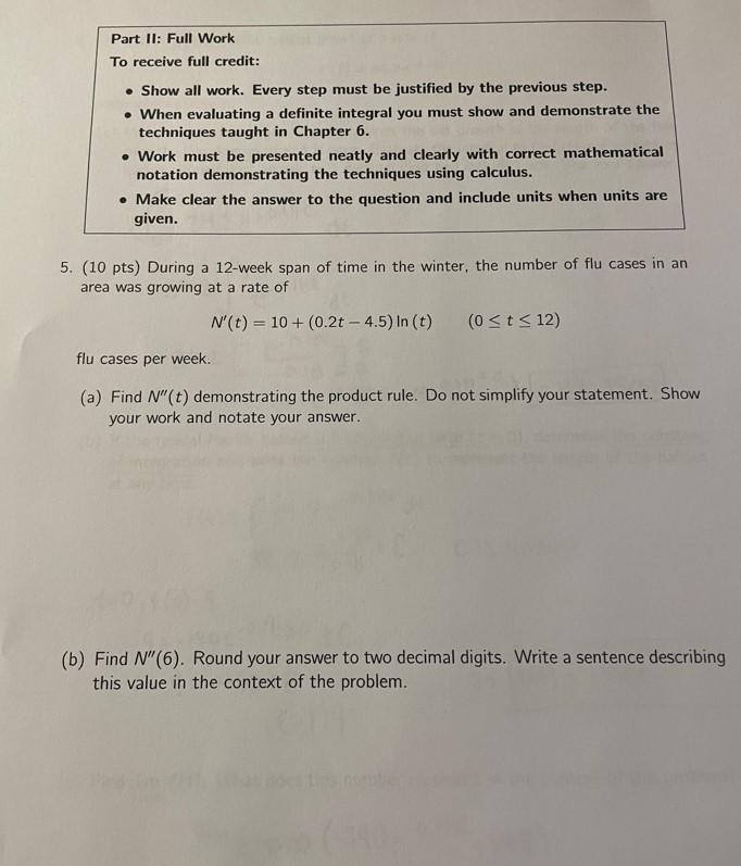 Solved Part II: Full Work To receive full credit: - Show all | Chegg.com
