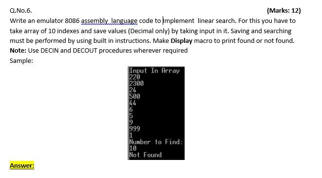 Solved Q.No.6. (Marks: 12) Write an emulator 8086 | Chegg.com