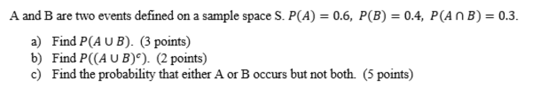 Solved A and B are two events defined on a sample space S. | Chegg.com