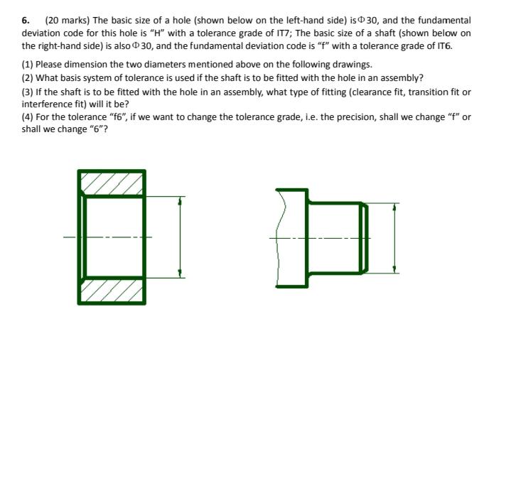 Solved 6. (20 marks) The basic size of a hole (shown below | Chegg.com