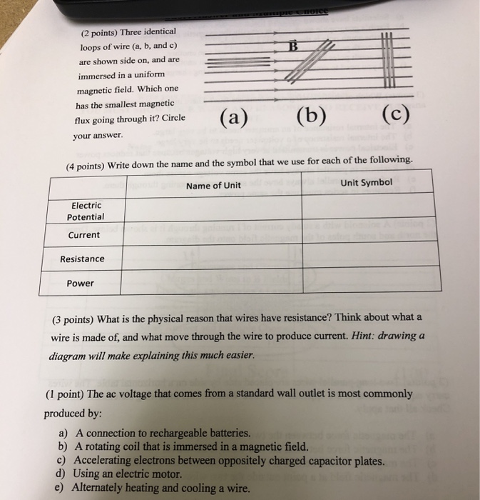 Solved (2 points) Three identical loops of wire (a, b, and | Chegg.com