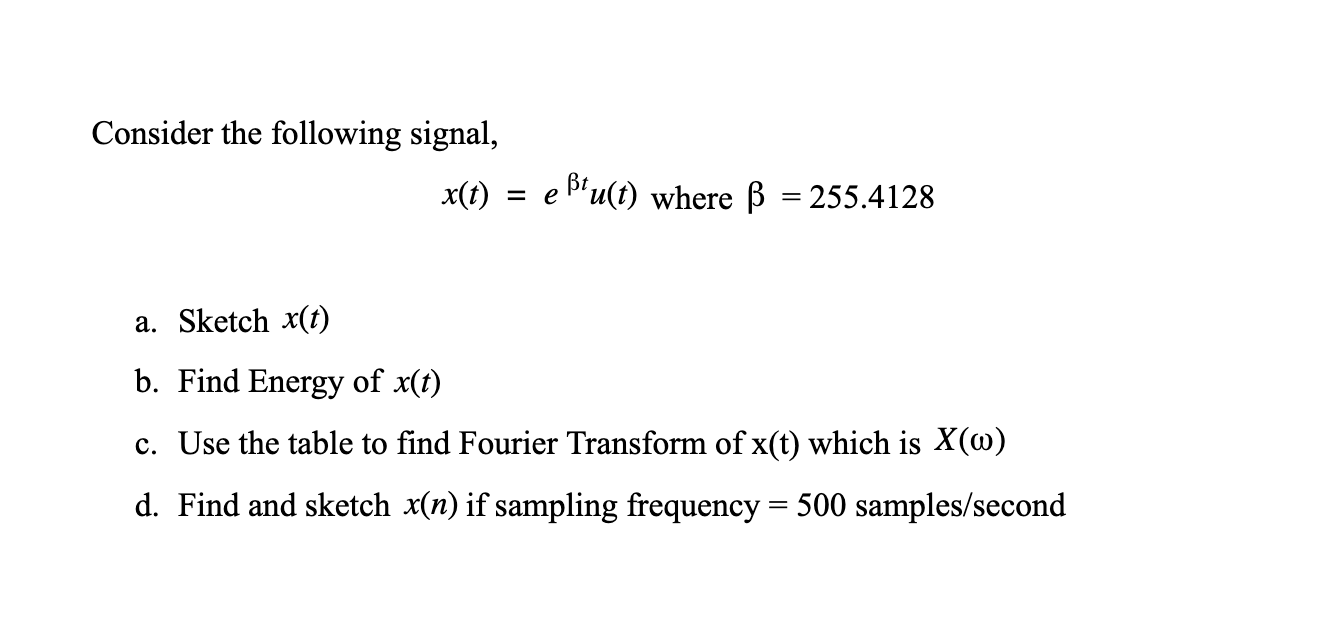 Solved Consider The Following Signal X T E Bu T Wher Chegg Com