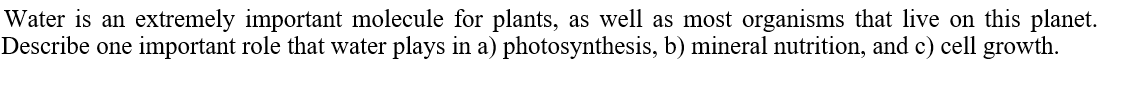 Solved Water Is An Extremely Important Molecule For Plants, 