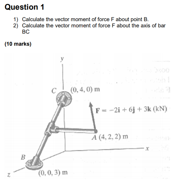 Solved Question 1 1) Calculate the vector moment of force F | Chegg.com