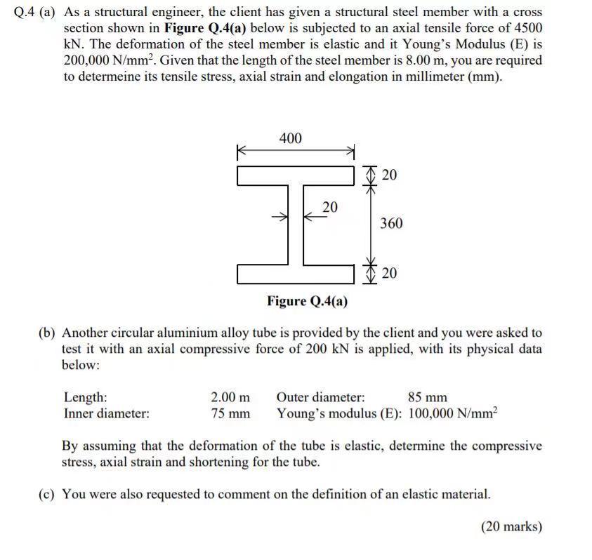 Solved Q.4 (a) As a structural engineer, the client has | Chegg.com