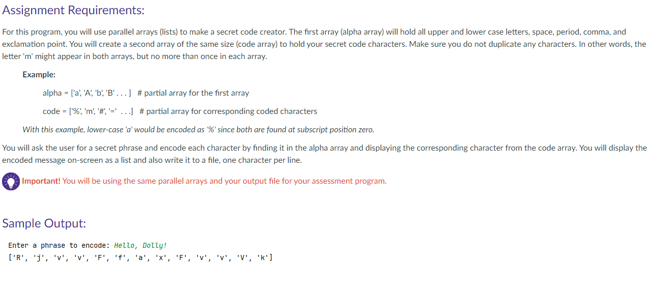 Solved For this program, you will use parallel arrays | Chegg.com