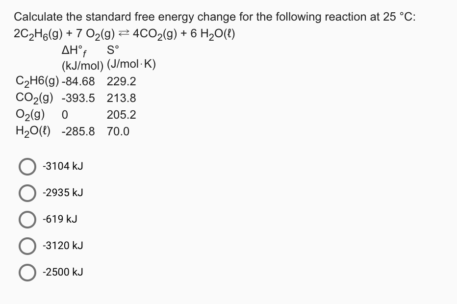 Solved Calculate the standard free energy change for the | Chegg.com