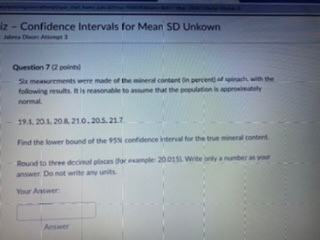 Solved iz - Confidence intervals for Mean SD Unkown Question | Chegg.com
