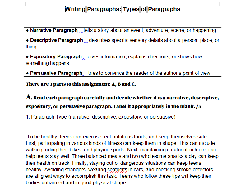 Solved Writing Paragraphs Types of Paragraphs Narrative