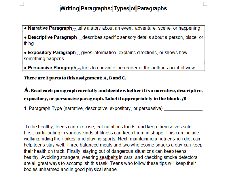 Solved Writing Paragraphs: Types of Paragraphs Narrative | Chegg.com