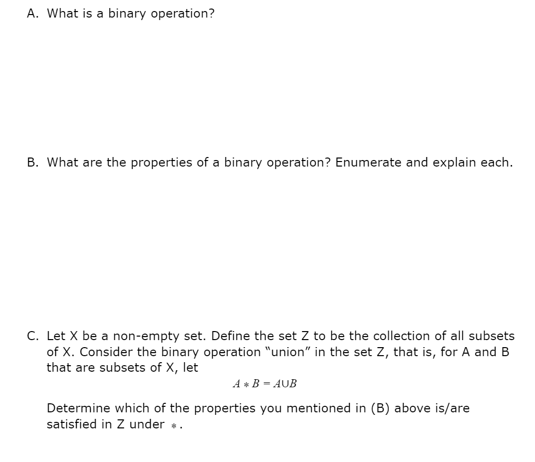 Solved A. What Is A Binary Operation? B. What Are The | Chegg.com