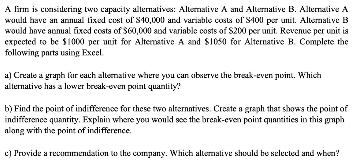 Solved A Firm Is Considering Two Capacity Alternatives: | Chegg.com