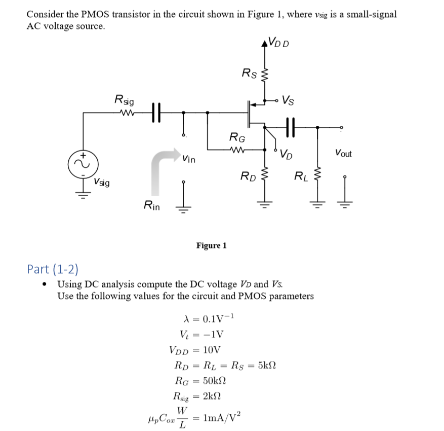 Solved Consider The Pmos Transistor In The Circuit Shown In 3026