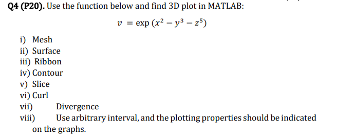 Solved 04 (P20). Use the function below and find 3D plot in | Chegg.com