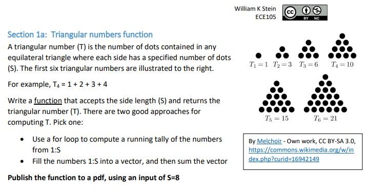 Solved Section 1a: Triangular numbers function A triangular | Chegg.com