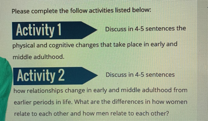 Solved Please complete the follow activities listed below: | Chegg.com