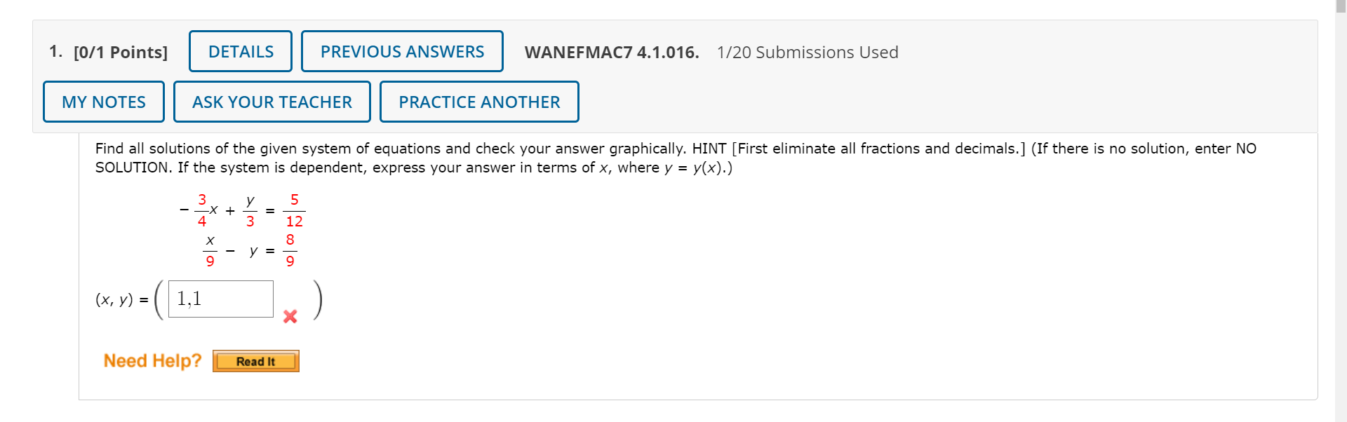 Solved 1. [0/1 Points] DETAILS PREVIOUS ANSWERS WANEFMAC7 | Chegg.com