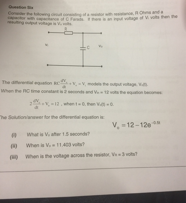 Solved Question Six Consider the following circuit | Chegg.com