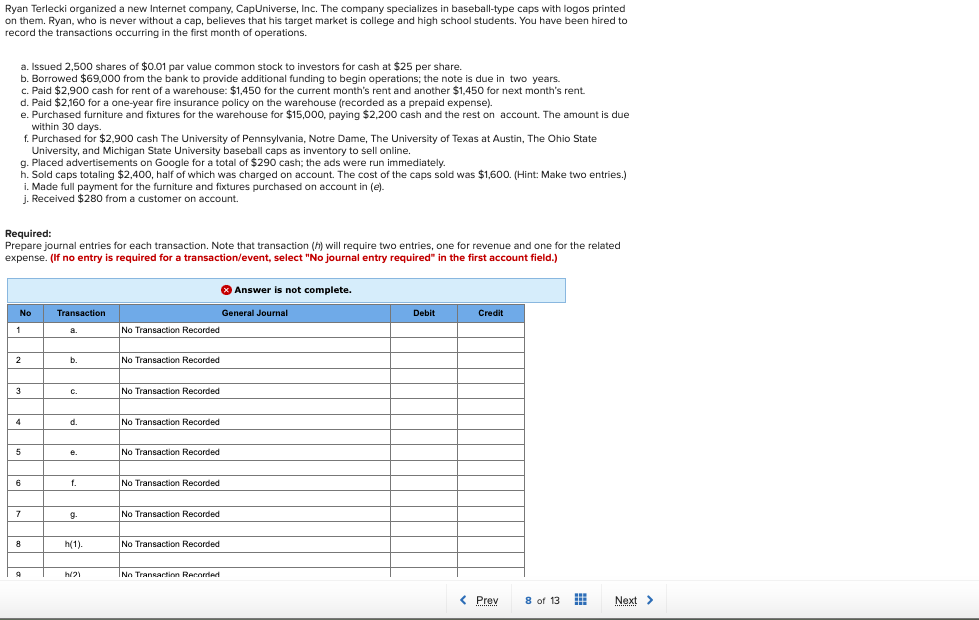 Solved Ryan Terlecki organized a new company, Cap
