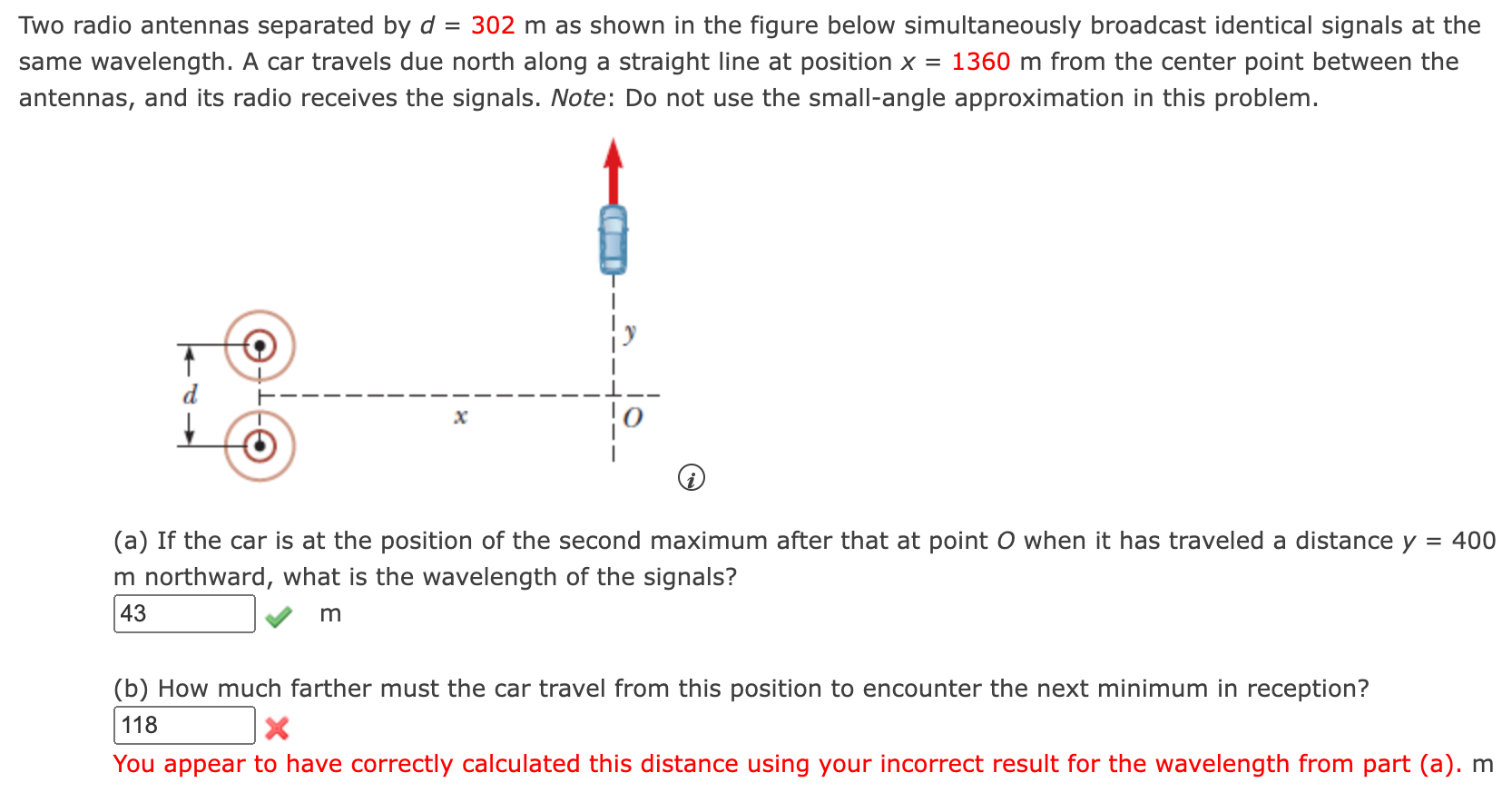 Solved Two radio antennas separated by d=302 m as shown in
