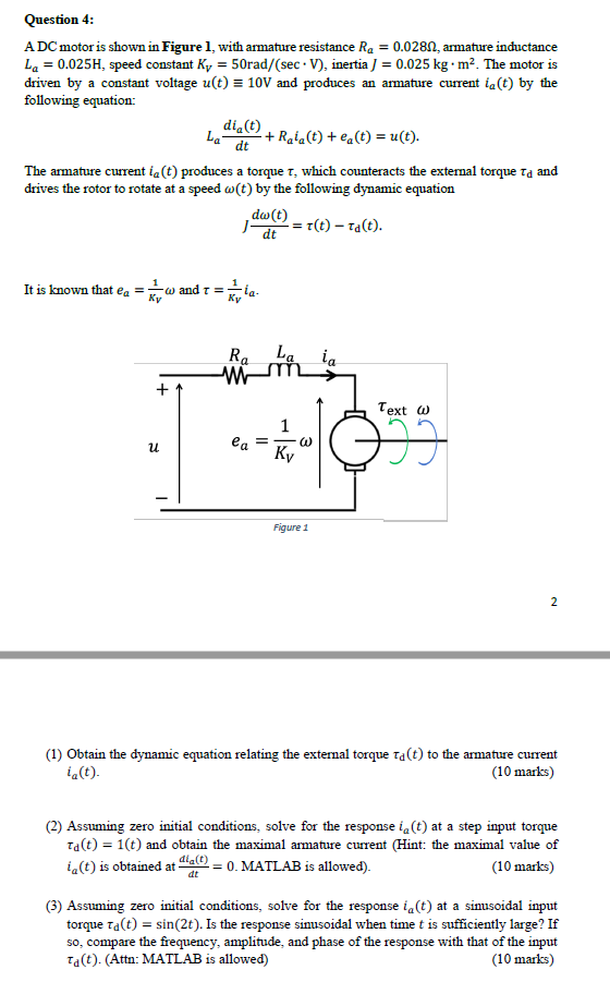 Solved A DC motor is shown in Figure 1 , with armature | Chegg.com