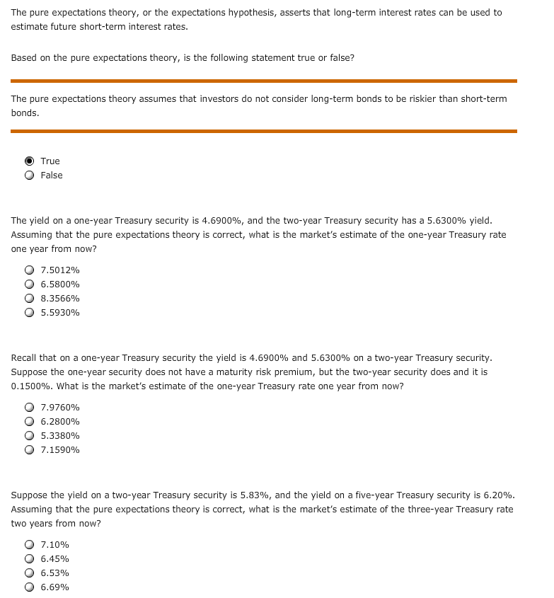Solved The pure expectations theory, or the expectations