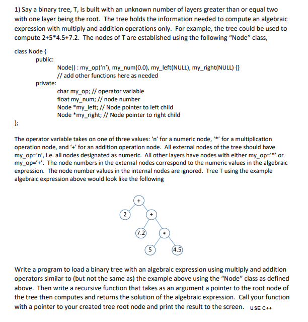 Solved 1) Say a binary tree, T, is built with an unknown | Chegg.com
