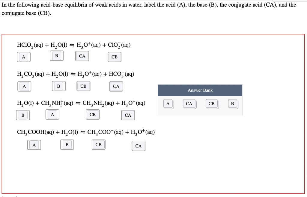 Solved In The Following Acid-base Equilibria Of Weak Acids | Chegg.com