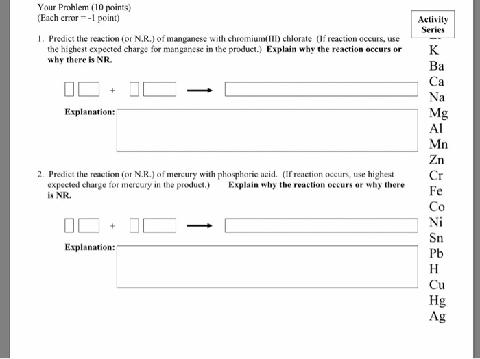 Predict the reaction (or N.R.) of manganese with | Chegg.com